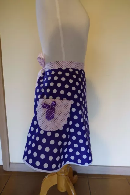 SALE 40% OFF  Handmade Vintage style purple white polka dots half apron NEW 2