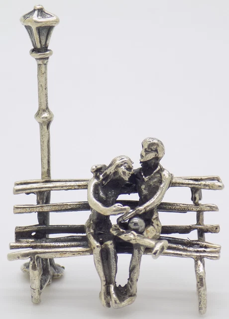 Vintage Italian Handmade Genuine Silver Lovers on a Bench Figurine Miniature