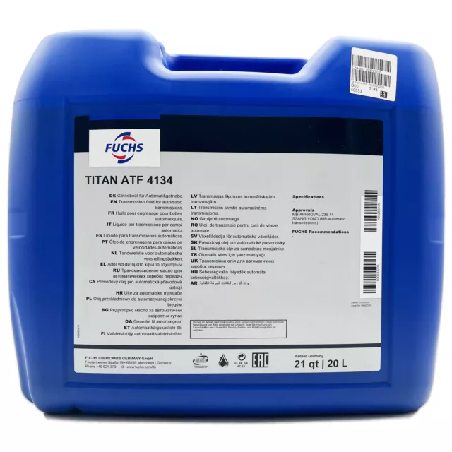 20 Liter Fuchs Titan Atf 4134 Mb 236.14 Automatikgetriebe Öl Nag2 722