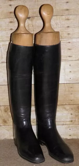 Vintage Black English Leather Long Riding Boots & Trees - Size UK 7 By Peal & Co