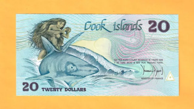 COOK ISLANDS-20 DOLLARS-1987-LOW S/N 000661-PICK 5a , BECOMING SCARCE , UNC .