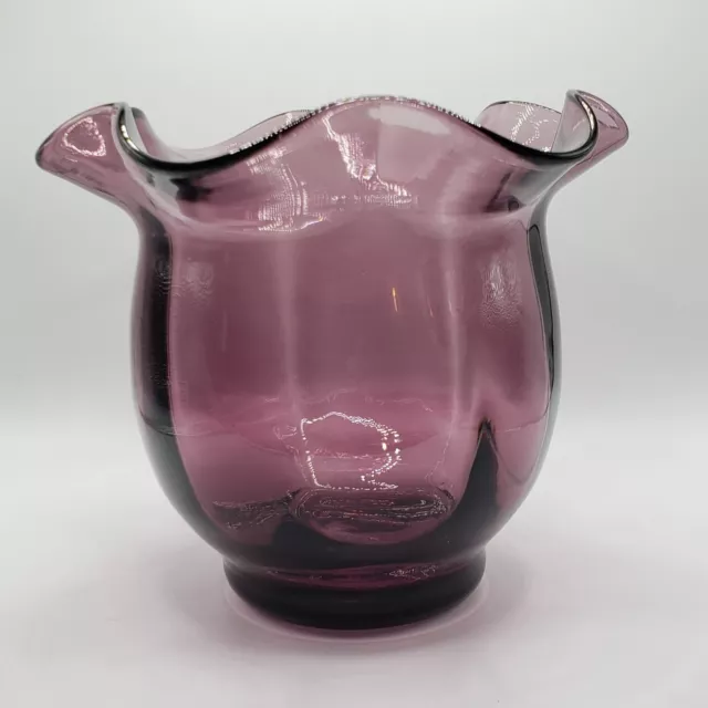 Glass Vase Purple Amethyst Plum Hand Blown  Scalloped Rim Blenko Pilgrim Style