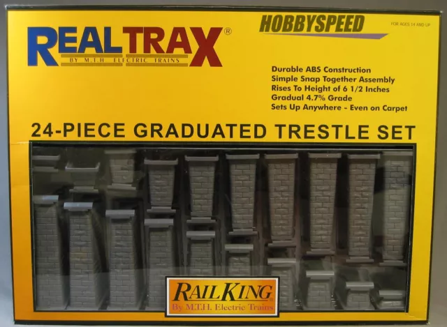 Mth Railking 24 Piece Graduated Trestle Set For Realtrax O Gauge 40-1135 New