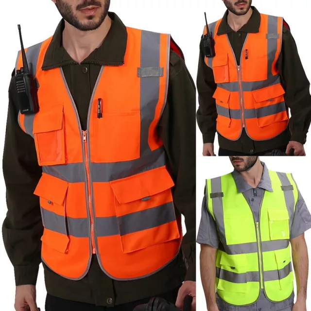 Herren Hi-Vis Viz Sicherheitsweste Reflektor,Reißverschluss Warnweste Hemd Weste