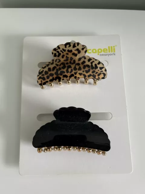 Capelli New York Medium Hair Claws, set of 2, Leopard and Black, NEW