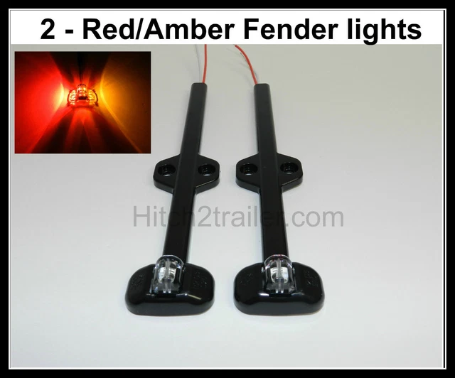 (2) TECNIQ LED Red/Amber Trailer fender marker light Black clearance