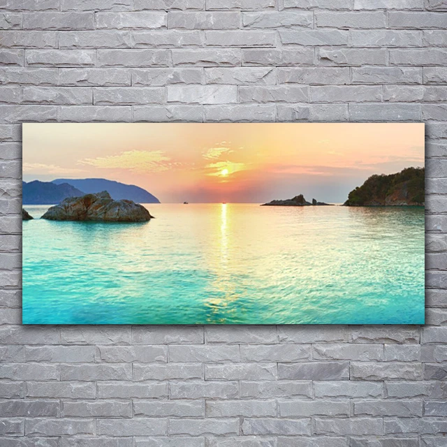 Tulup Image sur verre Tableau Impression 100x50 Plage Rocheuse Mer