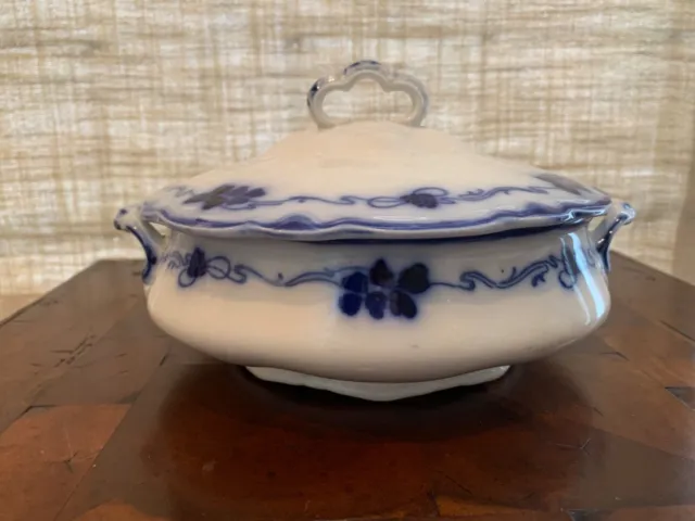 Antique Flow Blue Covered Vegetable Dish by WH Grindley Lorne Pattern