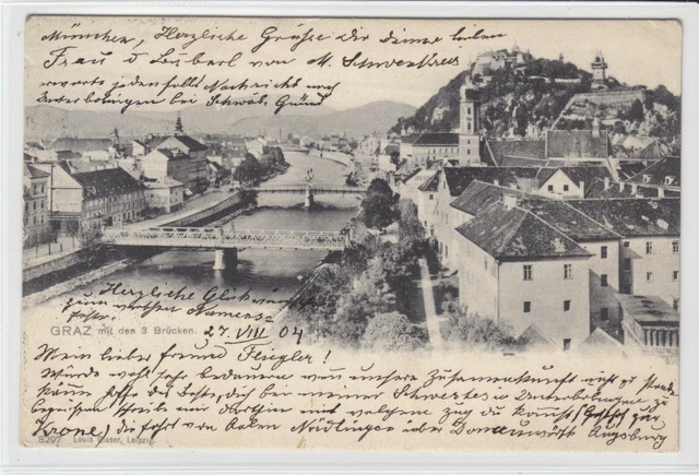 AK Graz, Schlossberg mit den 3 Brücken, 1904
