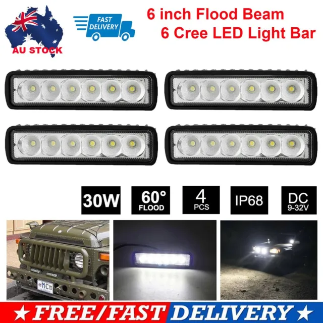 2 Pairs 6 inch Work Lights CREE Flood LED Light Bar Reverse 4WD 12V 24V