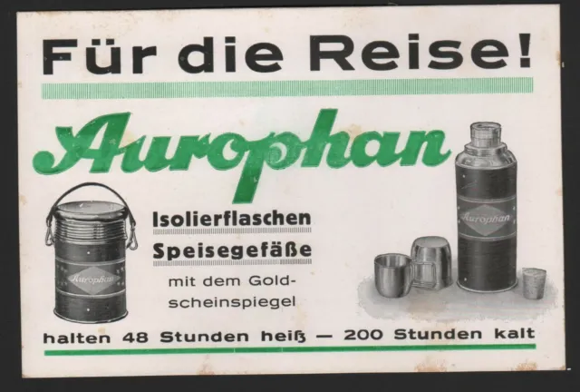 AUROPHAN, Werbeaufsteller um 1930, Isolierflaschen und Speisegefäße