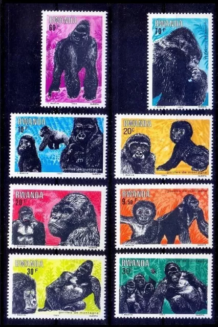Rwanda 1983 MNH 8v, Monkeys, Gorilla, Wild Animals
