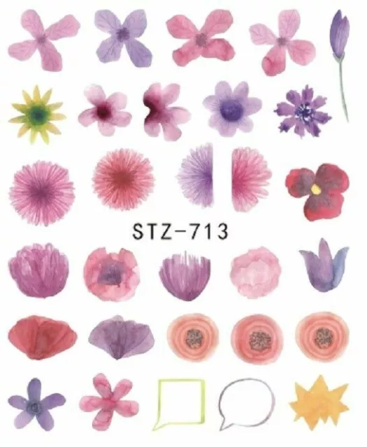 Nail Art Decals Transfers Stickers Pale Multicoloured Flowers  (STZ713)