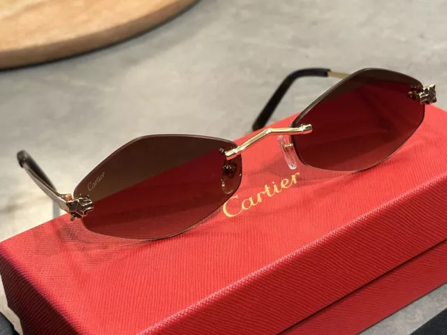 Panthere de Cartier Sunglasses Oval Polygon Metal Gold Frame