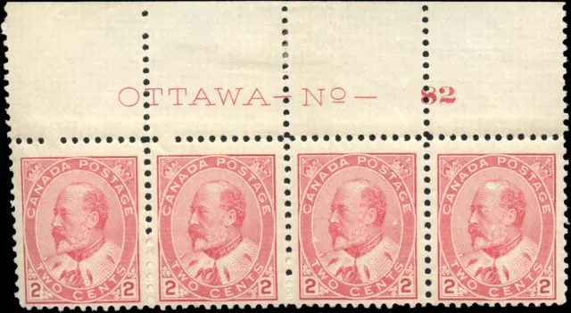 Canada Mint NH F-VF 2c Scott #90 Strip of 4 1903 King Edward VII Stamps