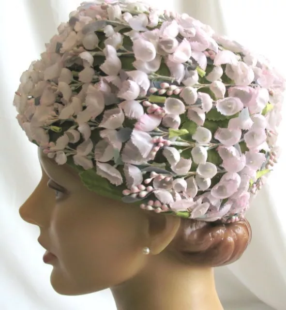 Beautiful!! Vintage 60's Pink Lily of the Valley Hat EX!