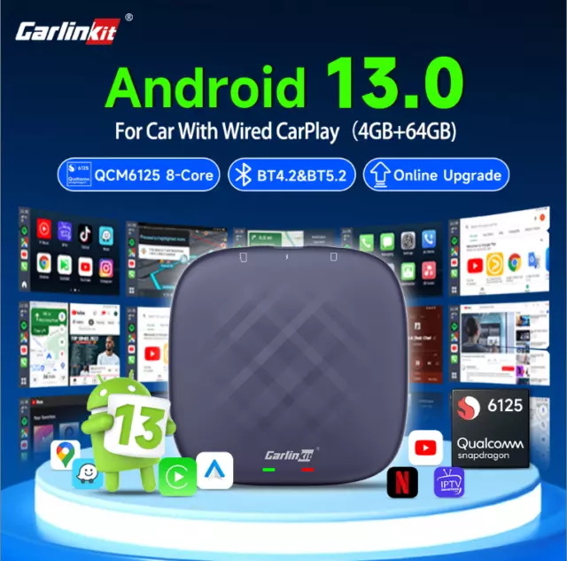 Carlinkit Android 13 Wireless Carplay AI Box Android Auto GPS Video Adapter 64GB
