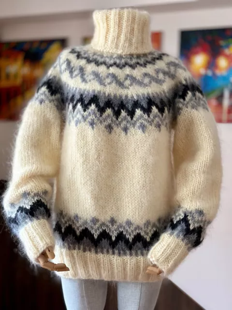 White Nordic Mohair Sweater Hand Knitted Jumper Icelandic Turtleneck Pullover White Nordic Mohair Sweater Hand Knitted Jumper Icelandic Turtleneck Pullover