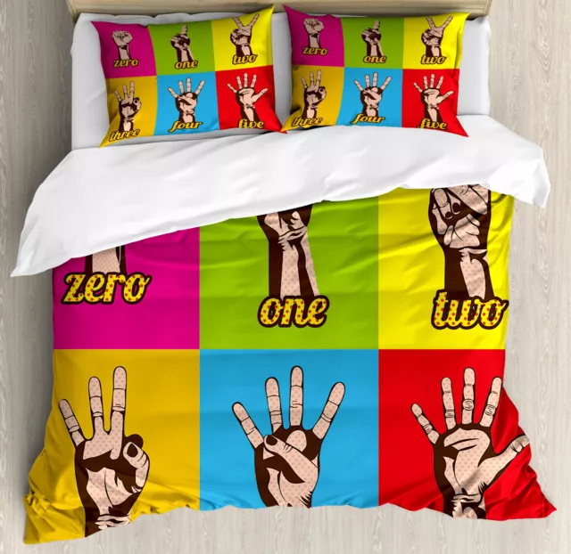 Collage Duvet Cover Set Colored Number Hands