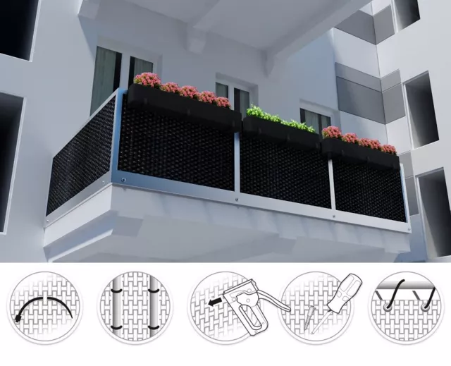 ( 17,79€/ m2) Revestimiento de Balcón Protección Balkonbespannung Negro
