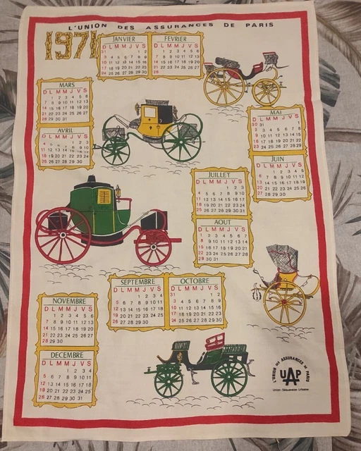 Torchon Calendrier 1983 Vintage, Coton Doux Avec Fleurs Des Champs Et Papillon - Idéal Pour La Déco Cuisine