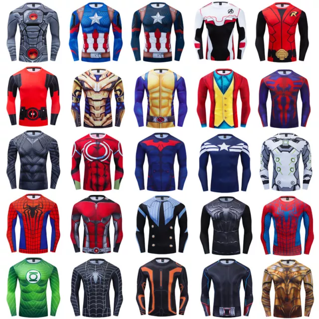 Men Superhero 3D Base Layer Tee Compression T-Shirts Gym Jersey Tight Tops Long