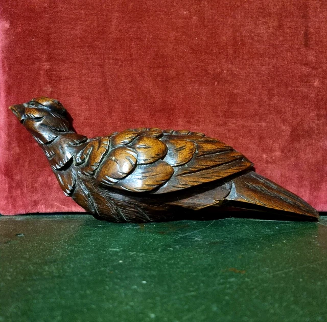Bird hunting trophy wood carving panel - Antique French architectural salvage .