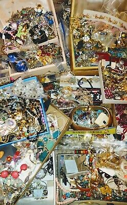 💚Vintage + Mod Jewelry Lot Craft Bling Art Parts Pieces Restore TWO Full LBS💛