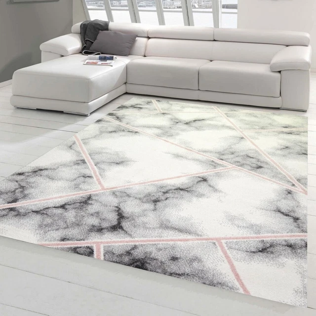 Kurzflor Teppich Set Schlafzimmer Läufer Set Marmor Optik Linien 3 Tei – HomebyHome
