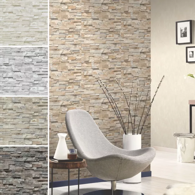 BRICK EFFECT WALLPAPER Vinyl 3D Slate Stone Split Face Tile Paste The