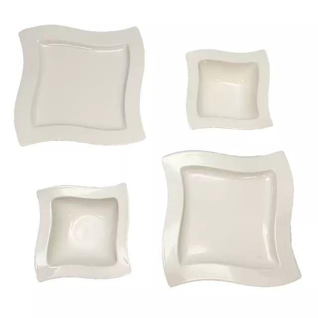 Villeroy & Boch New Wave White 10" Plate 6.5" Bowl Set Germany Square Lot of 4