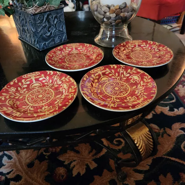 222 FIFTH Pilar Red Salad Dessert Bread Plates Porcelain 6 1/2" Set Of 4