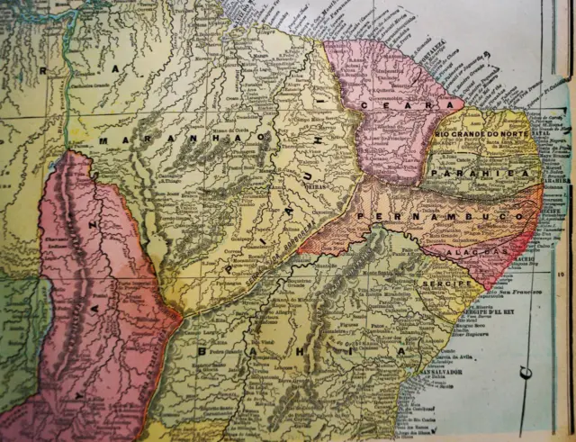 South America Brazil Cuba Map 1894 George F. Cram Atlas Page Vintage