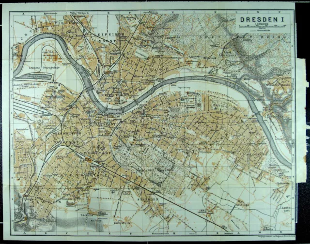 DRESDEN, alter farbiger Stadtplan, datiert 1913