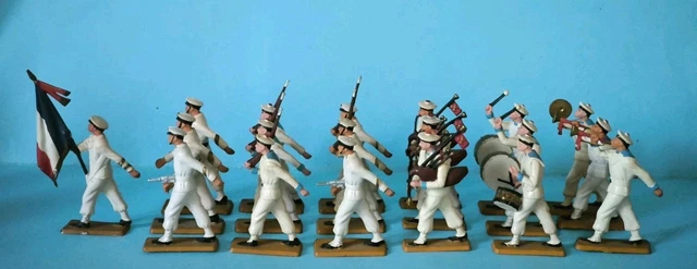 Lot De 15 Soldats Marins Quiralu - Figurines Plastique 54 Mm - Défilé Blanc - Vintage
