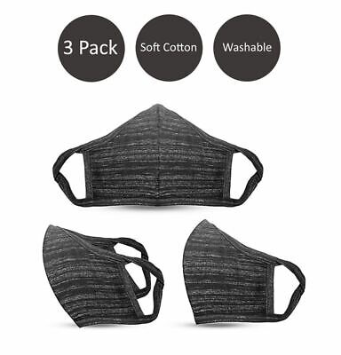 Face Mask Mouth Cover Washable Reusable Unisex 100% Cotton Double Layer 3 Pack