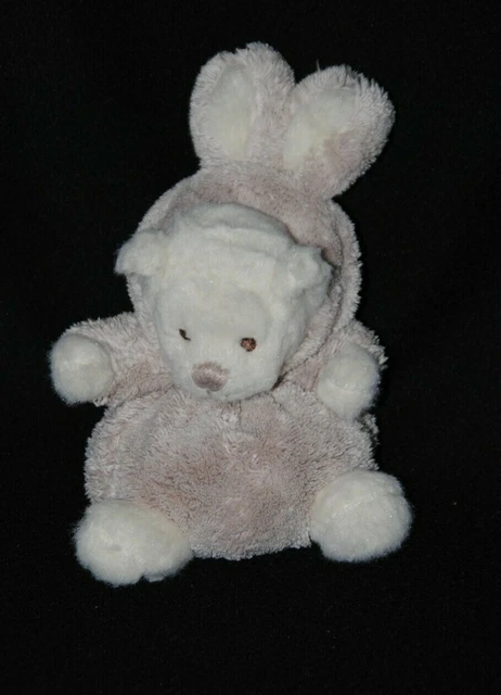 Peluche doudou ours blanc BUKOWSKI déguisé lapin beige prune 15 cm TTBE 2