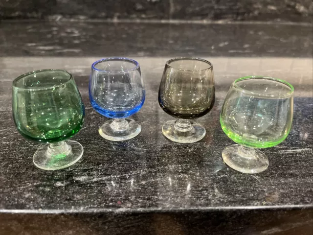 Vtg Brandy Snifter Cordial Liqueur Multi Colored Shot glasses 1 oz 2" Set 4 MCM