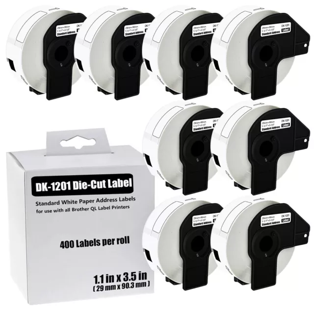 8Rolls 1.1"x3.5" Standard Shipping 400 Labels DK-1201 For Brother QL Printer