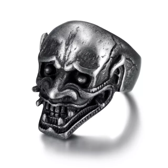 Gothic Men Skull Hannya Ring Stainless Skeleton Biker Jewelry Viking Fashion