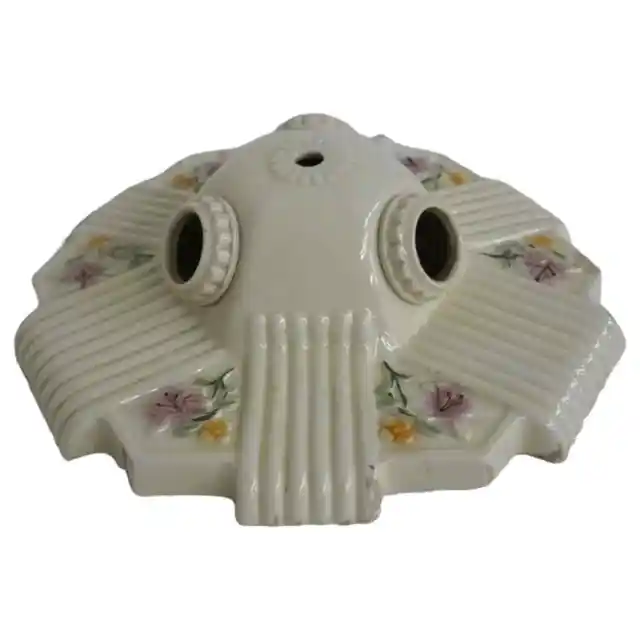 Porcelier Porcelain Ceiling Light Fixture Flush Mount Floral Art Deco 3 Bulb