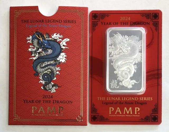 Pamp Suisse 1 oz. .999 Silver Bar - 2024 Lunar Year of the Dragon -w/ Assay Card