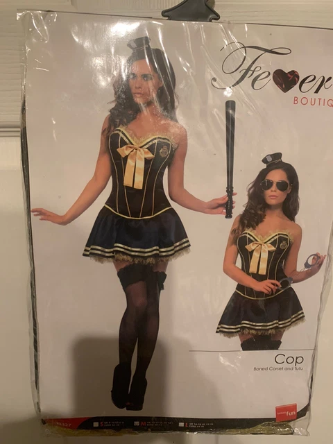 Fever Role Play Cop Wet Look Costume Adult Black main image 1