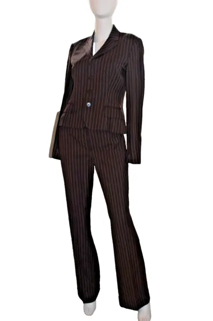 Ralph Lauren Womens Pant Suit Black Label Collection Brown Pinstripe USA Union 6