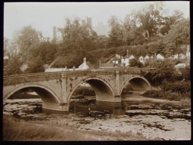 Glass Magic Lantern Slide LUDLOW BRIDGE & CASTLE C1910 OLD PHOTO ENGLAND
