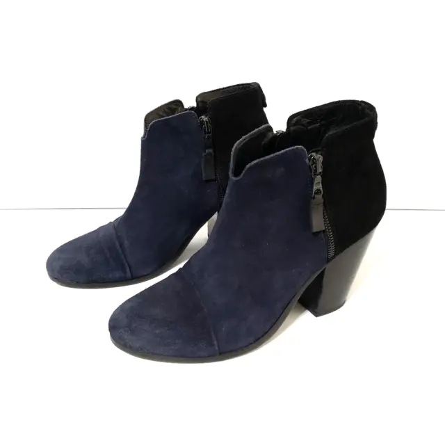 Rag & Bone Boots Size 39 Ankle Blue Black Suede Margot Side Zip Bootie US 9