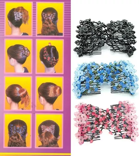 UK SELLER Magic Beads Double Hair Comb Clip Stretchy Hair Combs Ladies Party