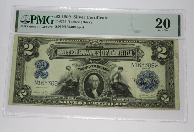 1899 PMG VF20 | US Blue Seal, Silver Certificate - Two Dollar $2 Note #33698F