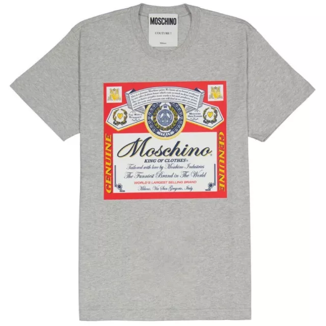 NWT Moschino Budweiser Logo Printed Oversized Cotton Jersey T-shirt Grey XS