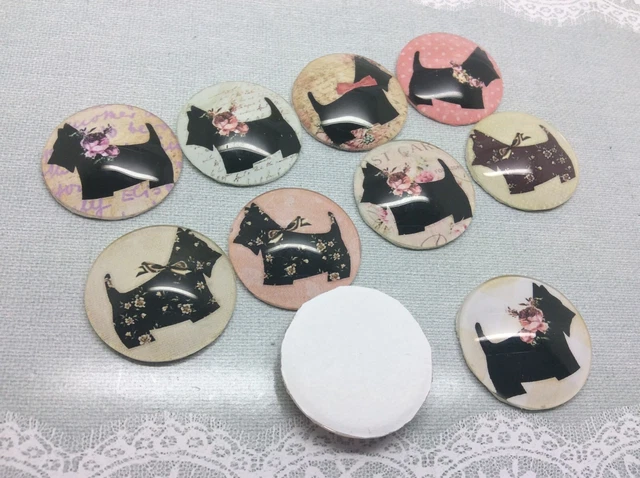 10 Floral Scottie Dog Cabochons 16-25mm Mixed Round Glass Charm Dome Flat Back 3